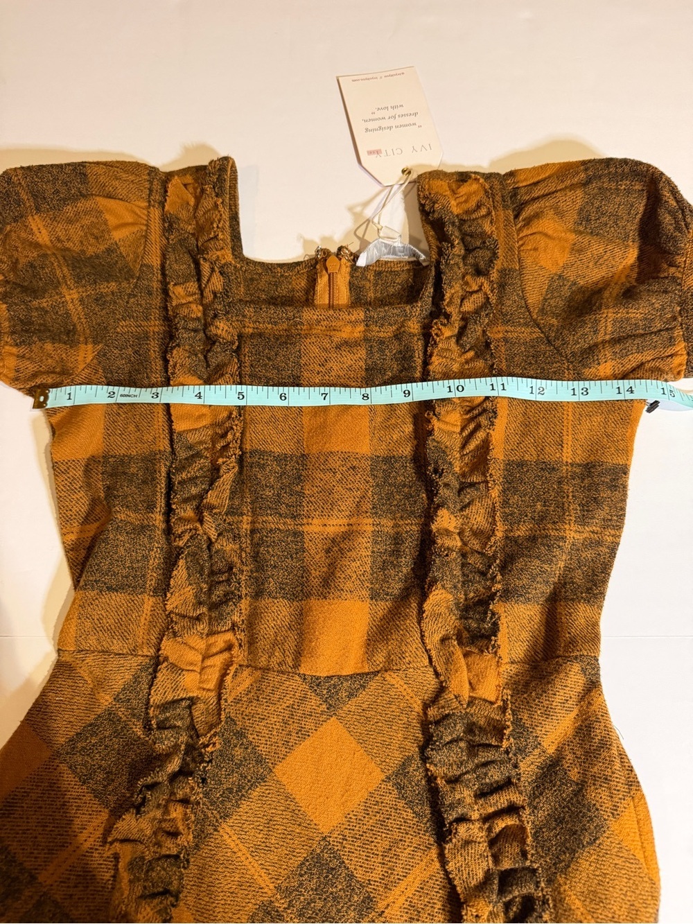 Ivy City Co Orange and Brown Plaid Midi Dress - Picture 4 of 6